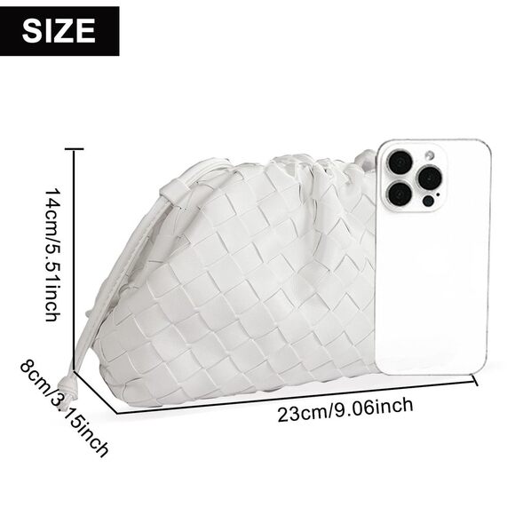 White Woven Evening Clutch - Vegan Leather Hobo Wedding Handbag - Picture 2 of 4